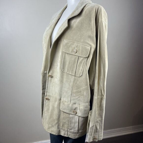New Karen Kane NWT 3X Khaki Suede Leather Jacket Retro Boho Oversized - Picture 6 of 9